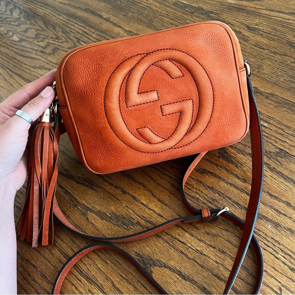 Gucci Orange Nubuck Leather Soho Disco Interlocking G Crossbody W/Tassel